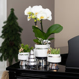 Kolibri Home | Le Chic bloempot - Witte keramieken sierpot met zilveren details - Ø6cm - plantforyou.nl